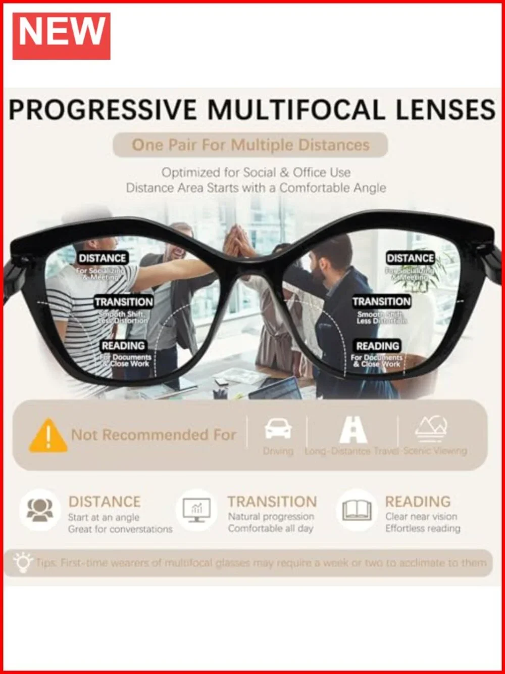 Progressive Reading Glasses for Women, Oversized Geometric Readers, Blue Light